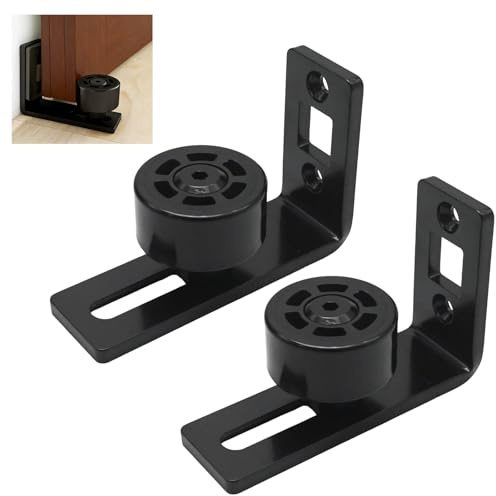 JUUDDENPARTS 2 PCS Adjustable Sliding Barn Door Floor Guides, Black Carbon Steel Roller Guides with Accessories, Suitable for 1/2 to 2 Thick Doors