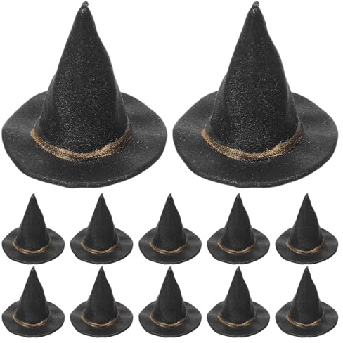 DECORNIJIA 12 Stück Kleiner Hexenhüte zum Basteln Kleine Halloween Hut Dekoration Puppenhaus Miniatur Hexenhut Zubehör für Party und Wohndeko