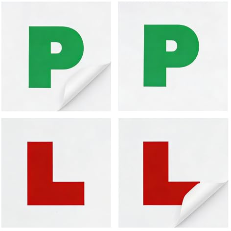 QLHNGUZ 4 Pcs Learner Plates Self Adhesive Red L Plate and Green P Plate for Driver Learner for Car Window No Fading No Blow Off