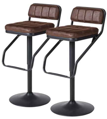 home24 Barstuhl 2er Set Textil 50 x 42 x 80 cm | Bezug Microfaser, Gestell Metall lackiert, Rundrohr, Industrial-Design, für Küche