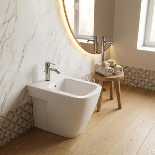 Bidet filomuro in ceramica bianca con fissaggi nascosti 36x54 cm – Mia | Ceramica Dolomite