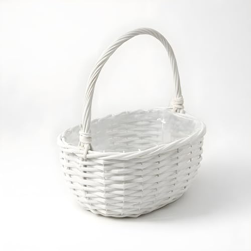 Weißer Osterkorb Weide Handgeflochtene 25x17x27 cm – Deko Korb Henkel für Ostereier Süßigkeiten Tischdeko Modern