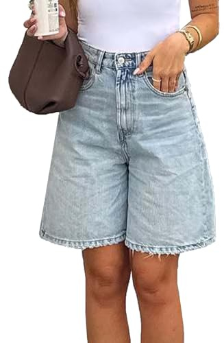 cffdviz Shorts di Jeans Vintage da Donna Strappati al Ginocchio A Vita Alta Stile Boyfriend con vestibilità Rilassata,Light Blue,XXL