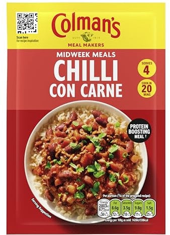 Colman's Midweek Meals Chilli Con Carne Meal Maker mix with a blend of herbs and spices for a protein-boosting meal† 16x 50 g