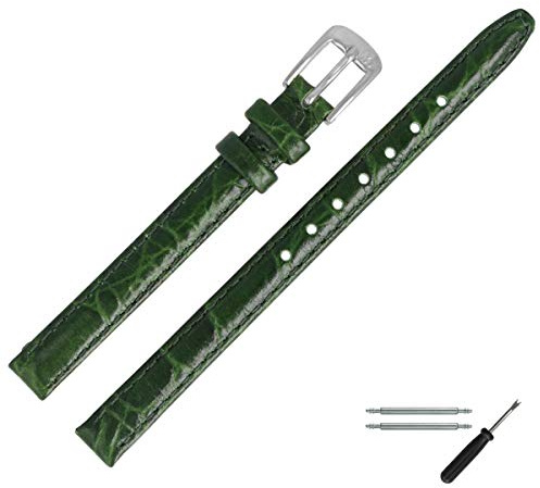 MARBURGER Uhrenarmband 8mm Leder Kroko (Caiman) Prägung Mit Naht - Werkzeug Montage Set 52908