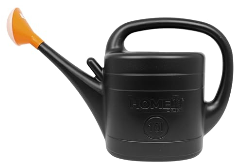 HOME IT® Gießkanne für Garten und Büro, 10 Liter mit Brausekopf, Schwarz/Orange, 100% Recycelbarer Kunststoff