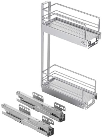 SOTECH 15er Vollauszug Classic 90° 2-etagig mit SoftStopp silbergrau | Schrankauszug Vollauszug für Bad-/ Hängeschrank mit SoftStopp