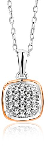 MIORE Schmuck Damen 0.10 Ct Diamant Halskette mit Bicolor Kettenanhänger Viereck und 19 Diamanten Brillanten Kette aus Weißgold 9 Karat / 375 Gold