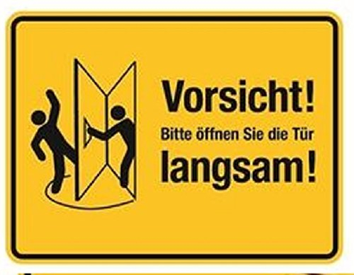 Folie selbstklebend Vorsicht! Bitte öffnen Sie die Tür langsam! - 200x150 gelb/schwarz (Tür links)