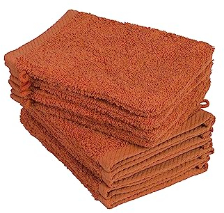 BaSaTex - Lot de 10 Gants de Toilette pour Le Visage - Serviettes en éponge avec Boucle de Suspension en Coton Doux de 15x21cm - Serviettes invité certifiées Öko-Tex Made in Green - Terra
