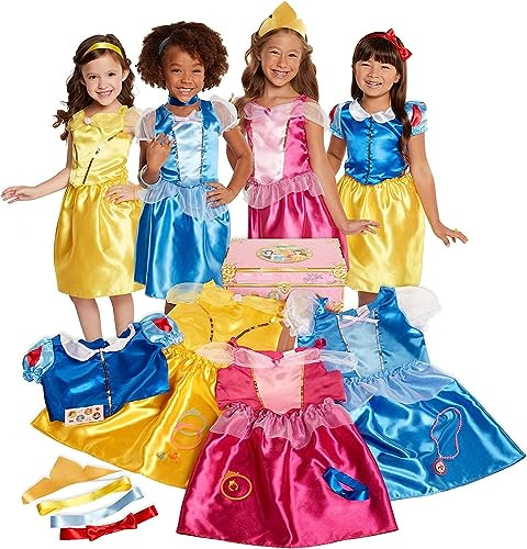 Disney Princess 4 Kleider: Aurora, Belle, Cinderella, 1vweißes Outfits, 4 Oberteile und 3 Röcke, 21 Teile, für Mädchen zwischen 3-6 Jahren