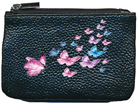 Syl'la Multi Papillons Porte Monnaie et cle en Cuir pour Femme Noir Personnalise avec prenom