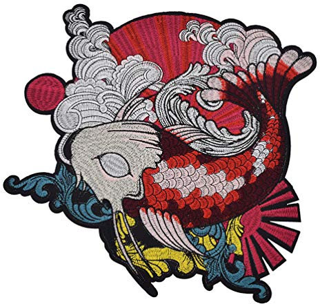 Kesheng Stile Giapponese Ukiyo-e a Forma di Carpa Koi Pesce Ricamato Toppa 28 cmx29.5 cm per Abbigliamento Decorazione