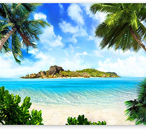 murando Fototapete selbstklebend Palmen 196x140cm Foto Tapete Tapetenfolie Möbelfolie Wandverkleidung Wandtapete Motivtapeten Bildtapete Wohnzimmer 3d Effekt Meer und Strand Wolken Insel blau grün