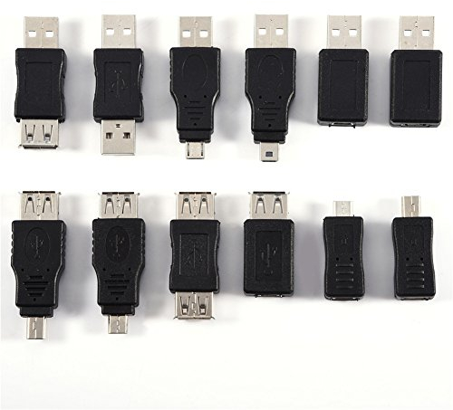12 PCs USB Adapter, High-Speed USB2.0 Wechsler Adapter Kit, USB Stecker auf USB Stecker/Buchse/Adapter USB Buchse Konverter Hub Set Schwarz