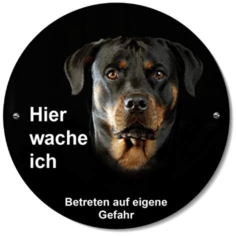 Rottweiler-Rund-Schild-120 mm Ø - 3 mm Aluminium Verbund-Hund-Tierschild-Warnschild-Hinweisschild (1457-7 - mit Löcher)
