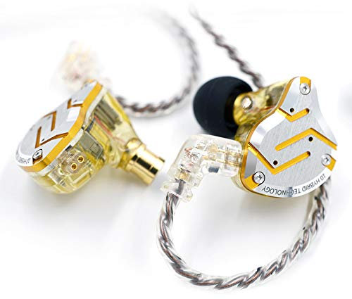 KZ ZS10 Pro - Auriculares de metal híbridos 4BA+1DD 10 unidades HIFI Bass Auriculares con monitor de oído, auriculares deportivos con cancelación de ruido (con micrófono, oro brillante)