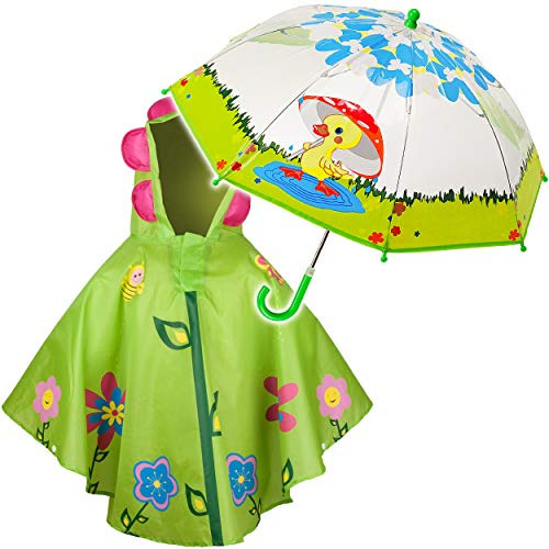 alles-meine.de GmbH 2 TLG. Set: Regenschirm + 3D Effekt - Regenponcho - süße Ente & Blume - Kinderschirm - Ø 70 cm - durchsichtig & durchscheinend - transparent - Regencape - Kin..