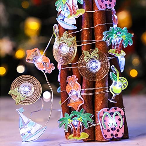 Impress Life Nautical Theme String Lights, Hat Cocktail Glass, Sailboat, Flip Flops, Palm Tree, Bikini,10ft 30 LEDs Indoor Fairy Lights for Beach Sea Ocean Tropical Party Xmas Tree Decoration