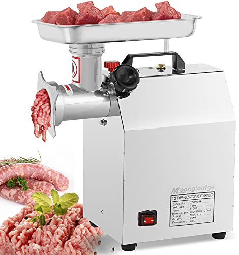 Commercial Meat Grinder 1.5HP Heavy Duty Electric Sausage Stuffer Meat Mincer Grinding Machine Low Noise 441 LBS/H Stainless Steel Meat Chopper for Restaurant Butcher Venison Bones