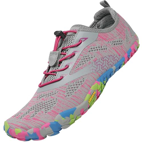 SAGUARO Barfuss Schuhe Damen - Barfußschuhe Damen - Outdoor Barfussschuhe Leichte rutschfeste Zehenschuhe Barfuß Fitnessschuhe Traillaufschuhe Pink A,Gr.42