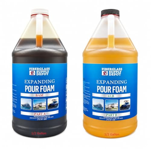 Fiberglass Supply Depot 4 Lb. Density Expanding Pour Foam, 2 Part Polyurethane Closed Cell Liquid Foam for Boat and Dock Flotation, Soundproofing, Filling Voids, and Insulation (1 Gallon Kit)