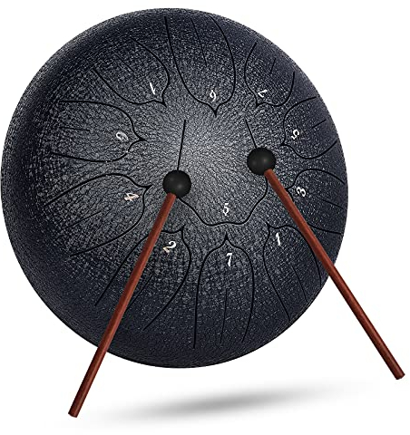 INMAKER Zungentrommel,10 Zoll 11-Stimmige Steel Tongue Drum mit Trommelschlägeln Musikbuch,Stahlzungentrommel für Erwachsene Kinder Musikunterricht Yoga