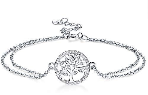 Micory Damen Lebensbaum Armband 925 Sterling Silber Zirkonia mit Geschenkbox Verstellbar Charm Armband