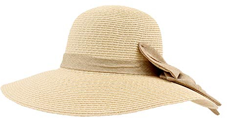 Sombrero de Paja de Verano para Mujer, Pamela de Playa y Sol de ala Ancha, Sombrero de Lazo Plegable y Flexible (Beige, 56cm)
