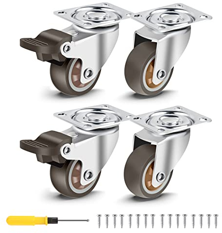 Nefish 1,5 Zoll Lenkrollen Gummirolle mit Bremse 360 Grad Drehung Top Platte Lenkrollen für Möbel, Tisch und Werkzeugkasten, 136 kg Kapazität für 4 Stück (kostenlose Schrauben und Schraubendreher)