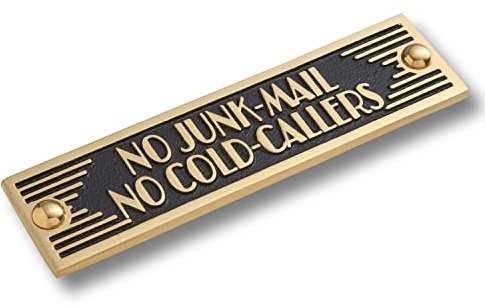 The Metal Foundry No Junk Mail No Cold Callers Metal Door Sign. Art Deco Style Home Decor Accessories Door Or Wall Brass Plaque. Handmade In England.
