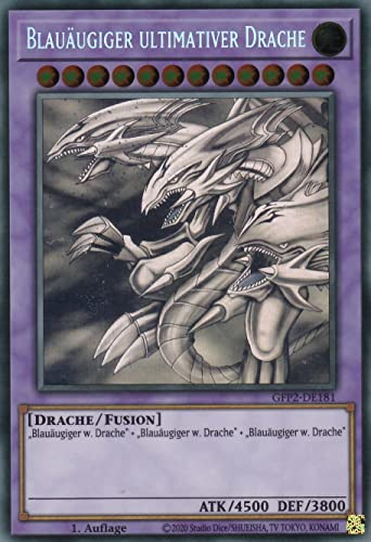 GFP2-DE181 - Blauäugiger Ultimativer Drache - Ghost Rare - Deutsch - 1. Auflage - im Set mit Ultrapro Toploader - Yugioh
