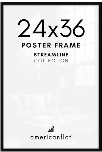 Americanflat 24x36 Poster Frame with Polished Plexiglass - Streamline Collection - Thin Border Picture Frame for Wall Display - Hanging Hardware Included - Black