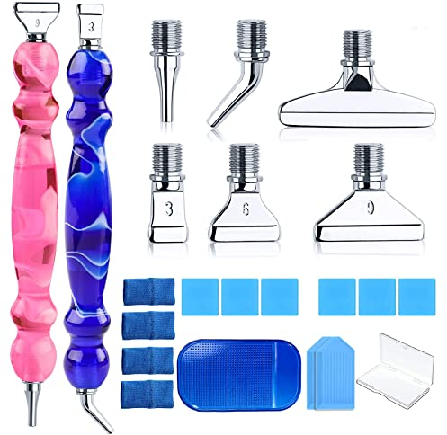 2 Stöcke Diamond Painting Zubehör Stift, 22 Stück Diamond Painting Set, 6 Styles Metal Drill Pen Ersatzköpfe für 5D Diamond Painting Stifte, Diamond Painting Stift für Diamond Painting Tools & Zubehör