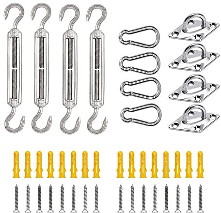 Shade Sail Hardware Kit, Stainless Steel Awning Attachment Set, Sun Shade Sail Fixing Kit for Outdoor Garden Patios (M5 44PCS)