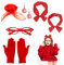 QEEQPF 6 1950er Jahre Damenbekleidung Accessoires, Chiffon Schal Stirnband Brille Handschuhe Ohrringe für Damen Vintage Party Wear (Rot)