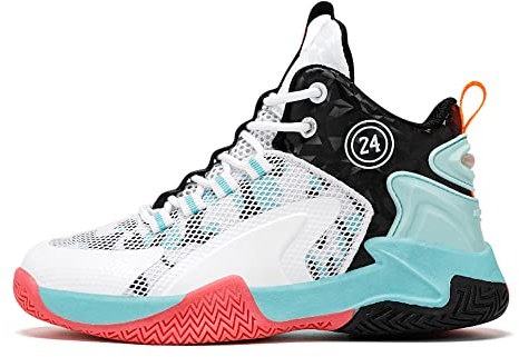 Scarpe da Basket per Bambini Ammortizzazione Alta Scarpe Sportive per attività all'aperto attive Traspiranti Leggere Antiscivolo Unisex 30-40S (32,Bianco Nero)