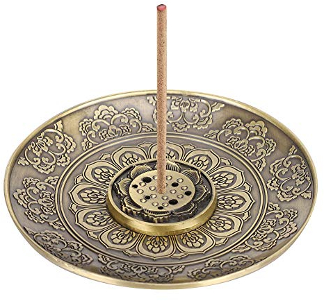 Lotus Incense Holder, Bronze Incense Burners Plate Flower Round Incense Sticks Holder Bowl, Detachable Cone Incense Stick Holder for Home Tea House Yoga Meditation