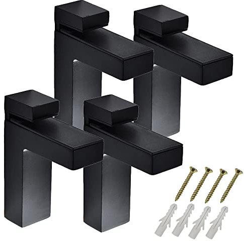 4 Stück Glasbodenträger Regalträger für 3-28mm Dicke Glas und Holz Regal mit Schrauben und Dübel, Stabile Schwarz Regalbodenhalter Bodenträger Regalhalter, M