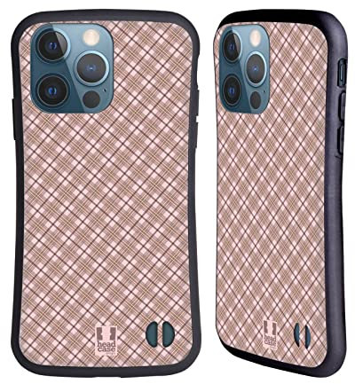 Head Case Designs Rosa Marrone Plaid - Pattern Collezione Cover Ibrida Compatibile con Apple iPhone 13 PRO