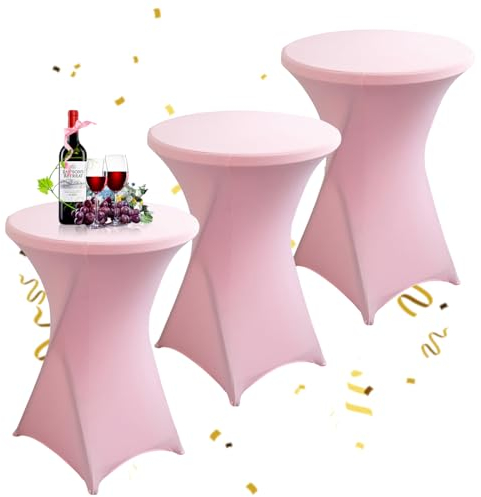 KAYBTNT 3er-Set Stehtisch Hussen Ø 80 cm, Viele Farben, Spandex Stretch Stehtischhussen, Verstärkung im Fußbereich, Elegante Rund Tischdecke für Bistrotisch Hochzeit Cocktail-Party,Rosa