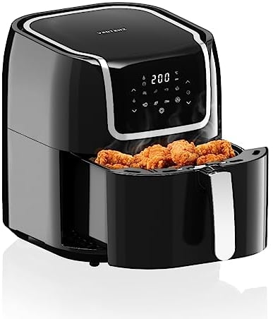 VERTENZ Taste 70 | Kompakte Heißluftfritteuse Airfryer XXL 7.7 Liter Fassungsvermögen | 8 Automatische Menüs | 1800 W | LED-Touchscreen | Antihaft-Frittierkorb | Fettfrei Ohne Öl | 200°C | Schwarz