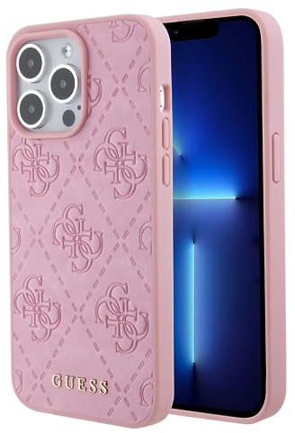 Guess GUHCP15LP4EPMP Hülle für iPhone 15 Pro 6.1 Rosa hardcase Leather 4G Stamped