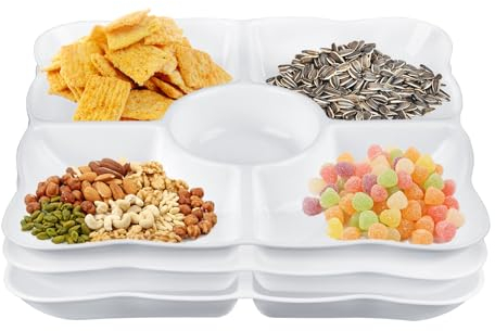 DINSONG Snackteller, 3 Stück Snackschale aus Kunststoff, 5 Fach Snackteller mit Fächern, Wiederverwendbar Servierteller für Nüsse Desserts frische Snacks(Weiß)