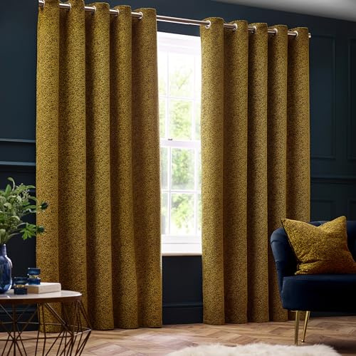 Paoletti Galaxy Ösenvorhänge Paar – Gefütterte Verdunkelnde Luxus Chenille Vorhänge (Gold – 229x183cm)