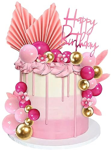Tortendeko Dekoration, Rosa Tortendeko Blumen 29 Stück Goldene Rosa Tortendeko Kugeln,Hundeschwanzgras DIY Kuchendekorationen zum Geburtstag, Hochzeitstag