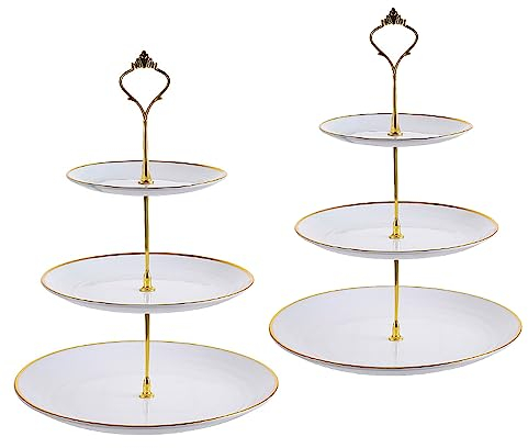 3 Tiers Cake Display Stand - 2 Pack Plastic Cup Cake Fruit Dessert Stand Holder Party Reusable Server Plates Stands for Wedding Birthday Baby Shower Tea Party Decorations