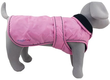 Hugglepets Arctic Armour Waterproof Thermal Dog Coat -Pink (Large 50cm) Reflective Microfleece-Lined Coat for Large Dogs with Adjustable Hook & Loop Fastening & Zipper for Harness or Collar.