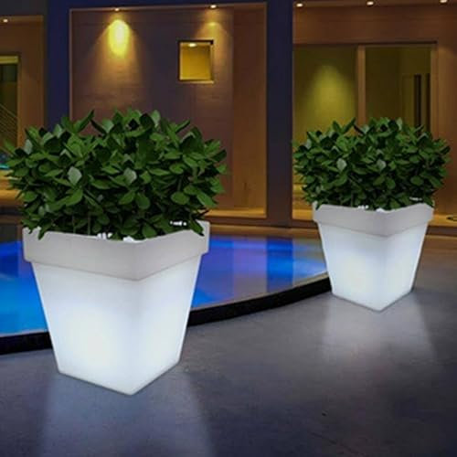 B·LED BARCELONA LED - Macetero LED RGBW recargable 12W - Resina blanca - IP65-40x40x55cm