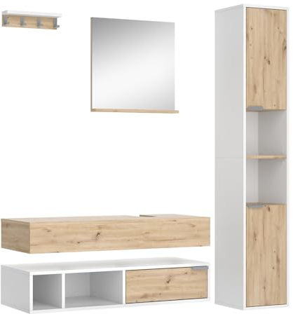 Vicco Ensemble de Meubles de Salle de Bain Henri, Blanc/Chêne Artisan, 5 pièces